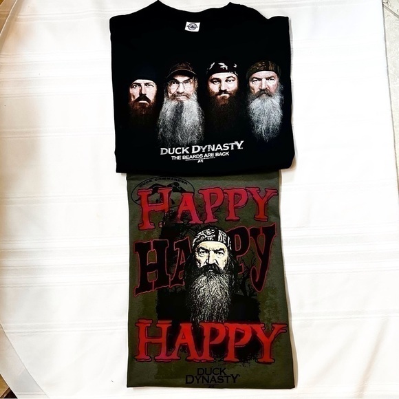 TWO Duck‎ Dynasty XL T-shirts Happy Happy Happy The Beards Are Back NWOT - Picture 1 of 8